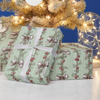 Papel de regalo de Navidad verde con estampado fes