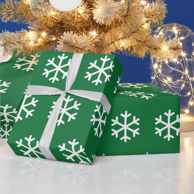 Papel de regalo de Navidad verde copo de nieve (Vacaciones)