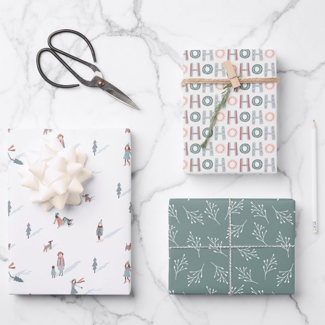 Papel de regalo de Navidad verde lindo (Winter Fun Cute Green Christmas Wrapping Paper by Painted Paperie
)