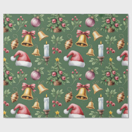 Papel de regalo de Navidad verde retro