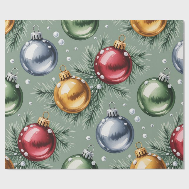 Papel de regalo de Navidad verde retro (Superficie plana)