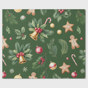 Papel de Regalo de Navidad Verde Retro