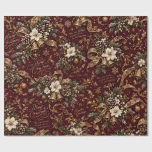 Papel de regalo de Navidad vintage borgoña, elegan