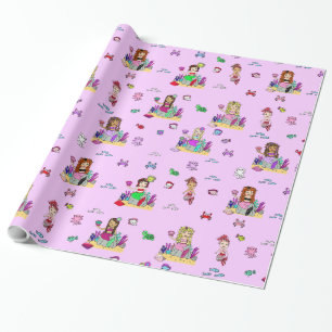 Papel de regalo de niña de sirena y criaturas mari