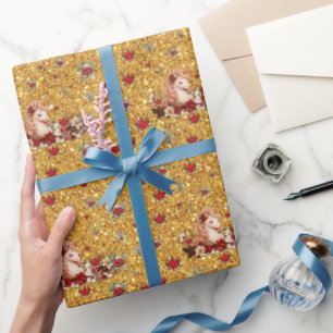 Papel de regalo de niña dorada unicornio de Navida