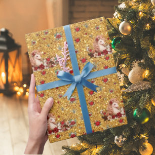 Papel de regalo de niña dorada unicornio de Navida