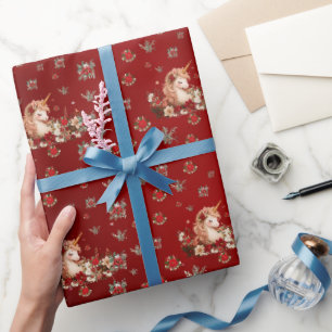 Papel de regalo de niña unicornio de Navidad flora