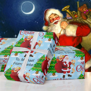 Papel De Regalo De nombre de niño de Santa María Feliz envolvimien