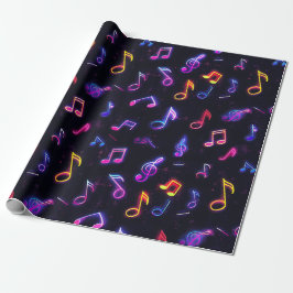 Papel de regalo de notas musicales de neón