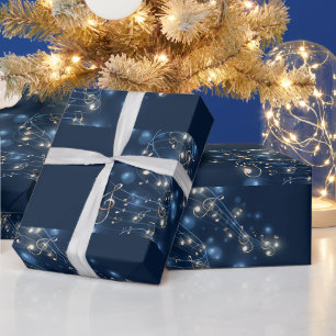 Papel de regalo de notas musicales y luces navideñ