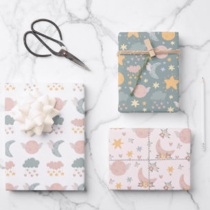 Papel de regalo de nubes lunares y estrellas, envo