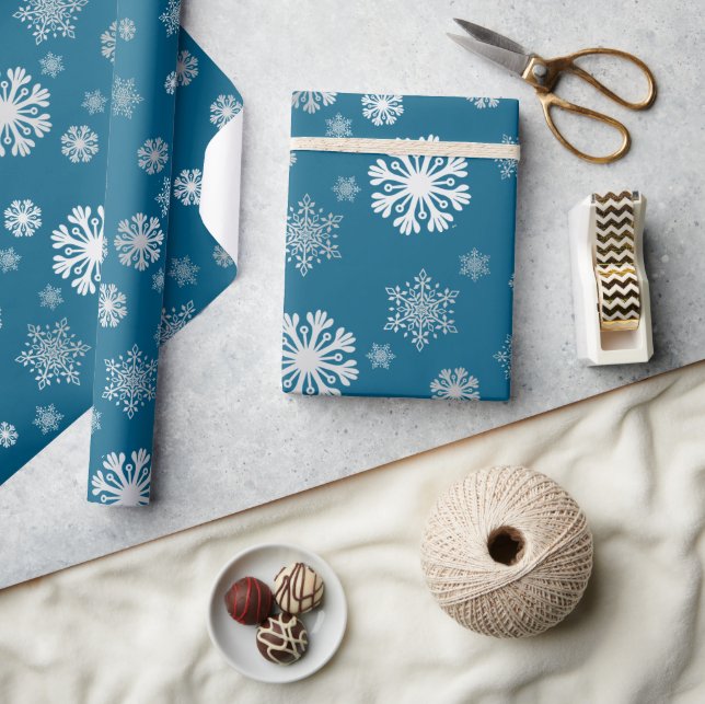 Papel de regalo de océano con copos de nieve plate (Artesanía)