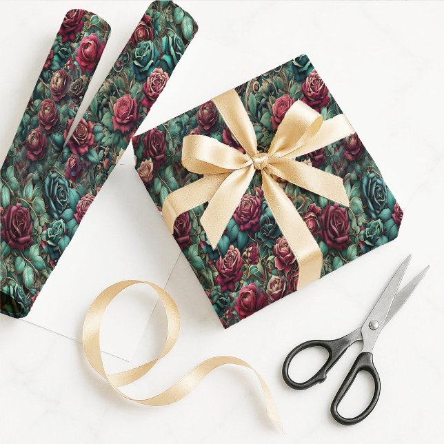 Papel de regalo de oro rosa Art Nouveau (Art Nouveau Rose Gold Teal Gift Wrapping Paper)