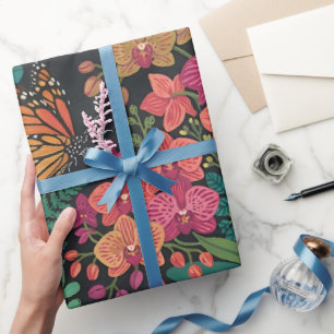Papel de regalo de orquídeas abstractas mariposa m
