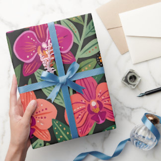 Papel de regalo de orquídeas mariposas abstractas
