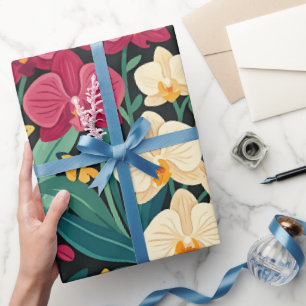 Papel de regalo de orquídeas y mariposas abstracta