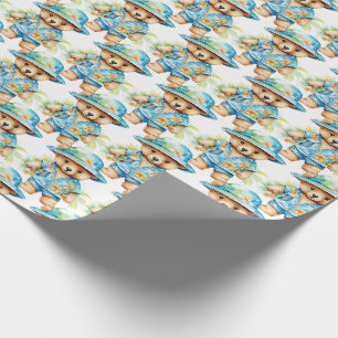 Papel de regalo de osito de peluche azul para bebé