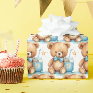 Papel de regalo de osito de peluche azul para bebé