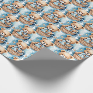 Papel de regalo de osito de peluche azul para bebé