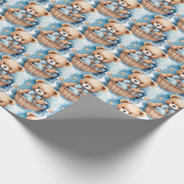Papel de regalo de osito de peluche azul para bebé (Esquina)
