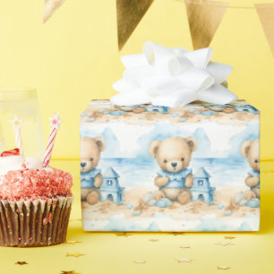 Papel de regalo de osito de peluche azul para bebé