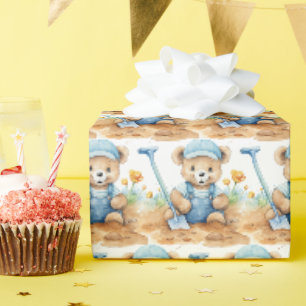 Papel de regalo de osito de peluche azul para bebé
