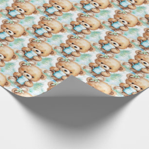 Papel de regalo de osito de peluche azul para bebé