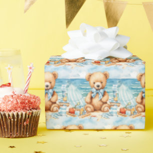 Papel de regalo de osito de peluche azul para bebé