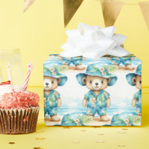Papel de regalo de osito de peluche azul para bebé