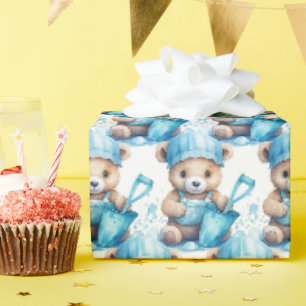 Papel de regalo de osito de peluche azul para bebé