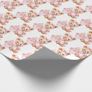 Papel de regalo de osito de peluche rosa para bebé