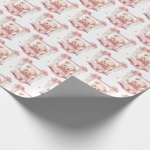 Papel de regalo de osito de peluche rosa para bebé