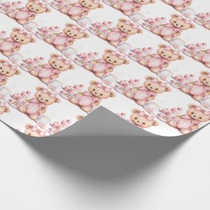 Papel de regalo de osito de peluche rosa para bebé