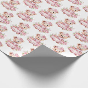Papel de regalo de osito de peluche rosa para bebé