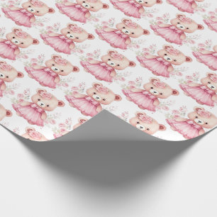 Papel de regalo de osito de peluche rosa para bebé