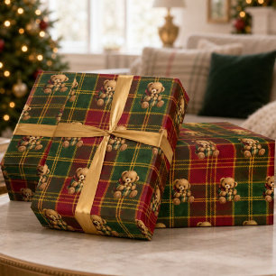 Papel de regalo de osito de peluche vintage a cuad