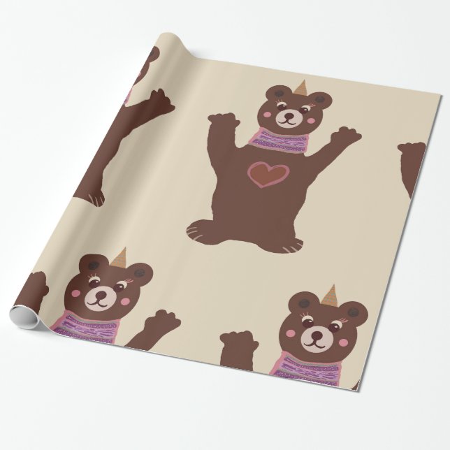 Papel de regalo de oso envoltorio de regalo para b (Desenrollado)