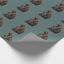 Papel de regalo de oso nórdico verde en rollo