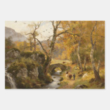 Papel de regalo de otoño rural pintura al óleo vin