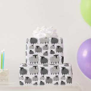 Papel de regalo de oveja lanuda monocroma