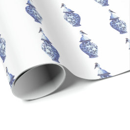 Papel de regalo de pájaros azules en tarros de jen