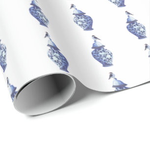 Papel de regalo de pájaros azules en tarros de jen