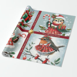 Papel de regalo de pájaros navideños lindos
