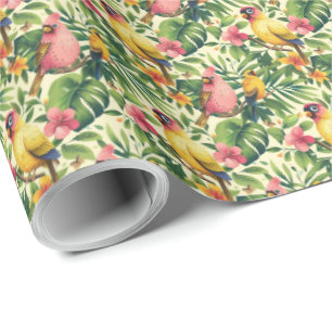 Papel de regalo de pájaros y flores tropicales