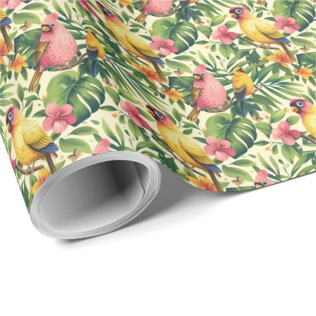 Papel de regalo de pájaros y flores tropicales (Esquina del rollo)