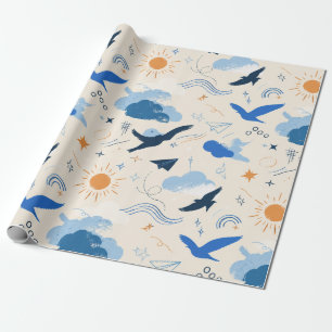 Papel de regalo de pájaros y nubes soñadores