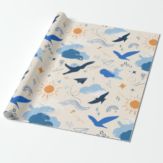Papel de regalo de pájaros y nubes soñadores