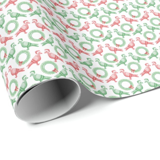 Papel de regalo de paloma de Navidad (Esquina del rollo)