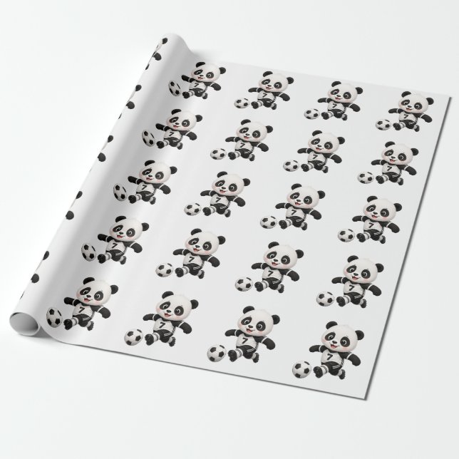 Papel de regalo de Panda de Fútbol (Desenrollado)