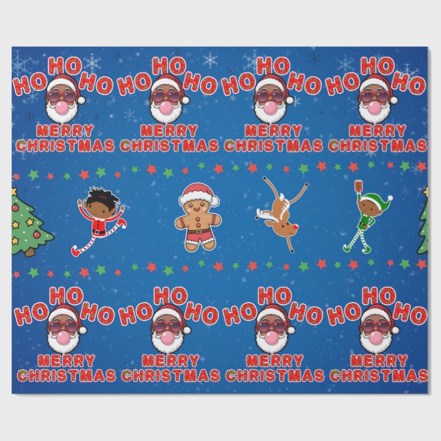 Papel de regalo de Papá Noel negro de Navidad (Superficie plana)
